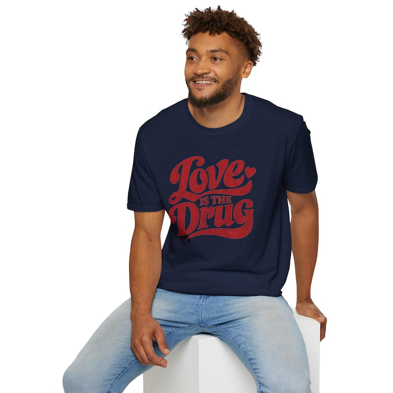 Love Is the Drug T-Shirt, Roxy Music Shirt, Vintage Typography Graphic Tee, Unisex Gift for Music Lover, Retro 70s Style image 14