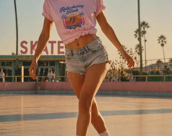 Retro Rollerskating T-Shirt in Fresh Colors, Cool Summer Tee, Vintage LA Shirt, Skaters Gift, Los Angeles 70s Graphic Tee, USA print