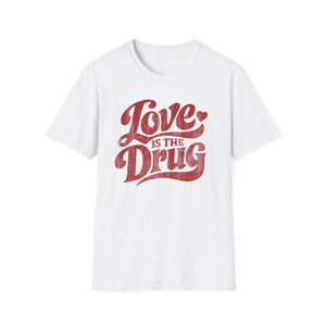 Love Is the Drug T-Shirt, Roxy Music Shirt, Vintage Typography Graphic Tee, Unisex Gift for Music Lover, Retro 70s Style image 7