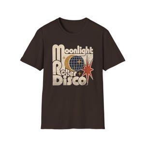 Koszulka Moonlight Roller Disco, koszulka retro disco, koszulka vintage roller skate, koszulka z grafiką z lat 70. na rolkach, koszulka disco ball moon zdjęcie 6