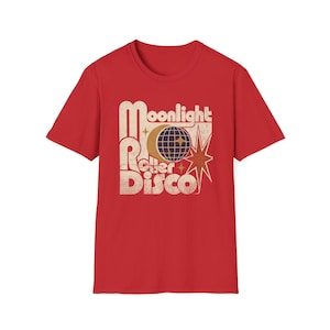 Koszulka Moonlight Roller Disco, koszulka retro disco, koszulka vintage roller skate, koszulka z grafiką z lat 70. na rolkach, koszulka disco ball moon zdjęcie 9