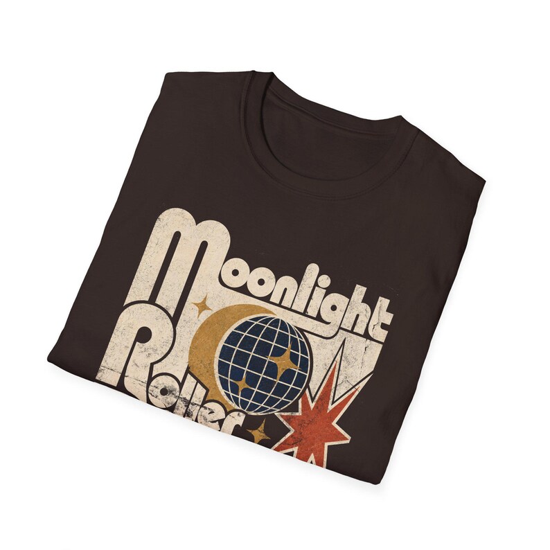 Koszulka Moonlight Roller Disco, koszulka retro disco, koszulka vintage roller skate, koszulka z grafiką z lat 70. na rolkach, koszulka disco ball moon zdjęcie 11