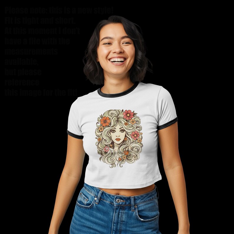 Vintage 70s Girl Graphic Tee, Retro Floral Face T-Shirt, Boho Aesthetic Ringer Tee, Indie Cool Girl Shirt, Flower Child Style image 13