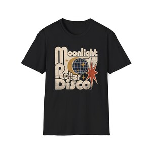 Koszulka Moonlight Roller Disco, koszulka retro disco, koszulka vintage roller skate, koszulka z grafiką z lat 70. na rolkach, koszulka disco ball moon zdjęcie 5