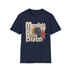 Koszulka Moonlight Roller Disco, koszulka retro disco, koszulka vintage roller skate, koszulka z grafiką z lat 70. na rolkach, koszulka disco ball moon zdjęcie 8
