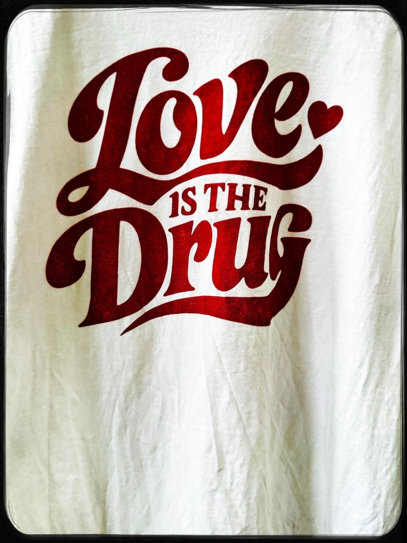 Love Is the Drug T-Shirt, Roxy Music Shirt, Vintage Typography Graphic Tee, Unisex Gift for Music Lover, Retro 70s Style image 6
