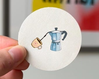 Sticker café pot Moka | Illustration confortable, décalcomanie en vinyle recyclé (usage à l'intérieur)
