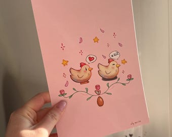Stardew Valley kip kunstprint | Boerderijillustratie | Gezellig gamercadeau | Cottagecore-muurkunst