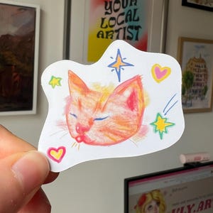 Magical Cat Sticker – Matte or Sparkly Vinyl | Whimsical Kitty Art | Cute Feline Sticker | Cat Lover Gift