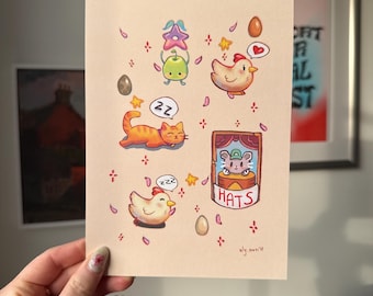 Stardew Valley-kunstafdruk | Junimo, kat, kip, muis (A5, A6)