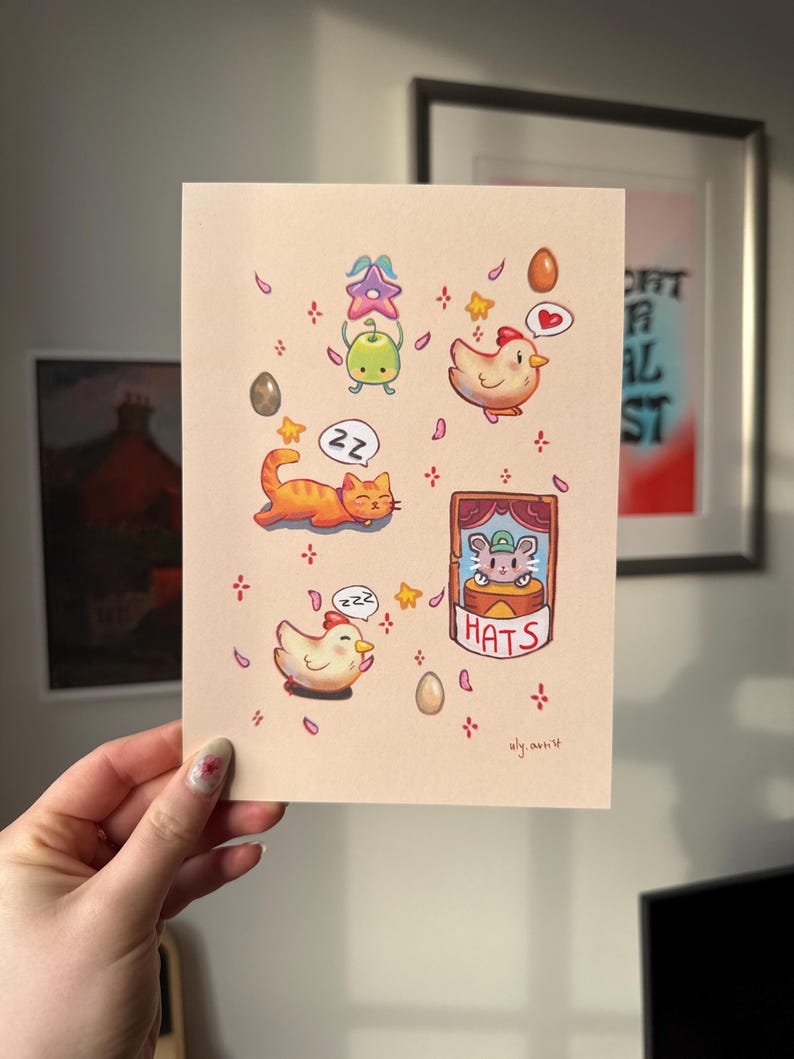 Stardew Valley Art Print | Junimo, Cat, Chicken, Mouse (A5, A6) image 1