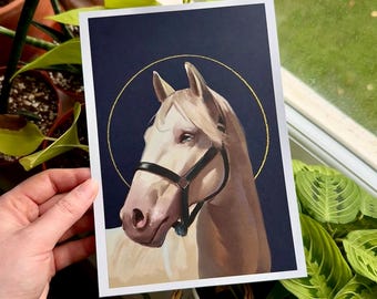 Horse Portrait Art Print | Elegant Equine Illustration, Cottagecore Decor (A5 A4)