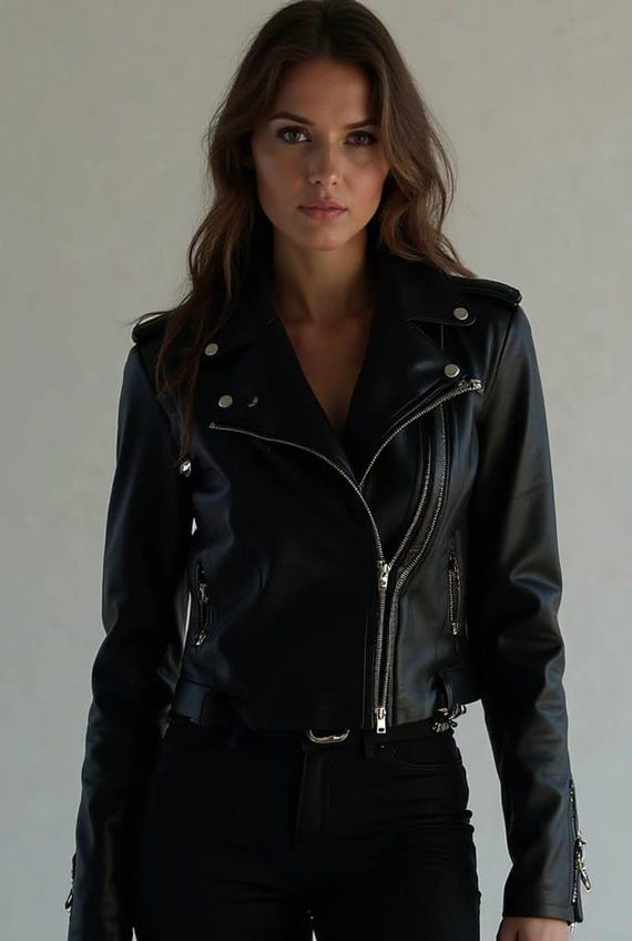 Women's Black Leather Biker Jacket – Asymmetrical Zipper