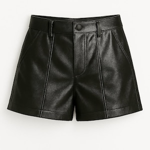 High-Waisted Faux Leather Shorts for Women – Black Vegan Leather Shorts with Side Pockets | Edgy Streetwear & Clubwear