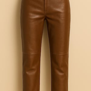 Men’s Brown Leather Pants – Slim Fit Biker Style with Back Pockets | Handmade Genuine or Faux Leather Trousers