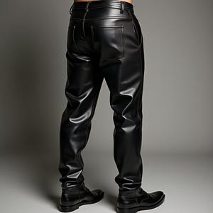 Men&#39;s Designer Black Leather Pants – Textured Back Panel Edition