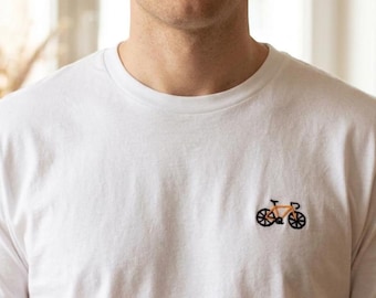 Camiseta bordada "Bicicleta" con marco de color personalizado, 100 % algodón. Unisex. Naranja, rojo, morado, verde, amarillo, azul y negro. Bordada.