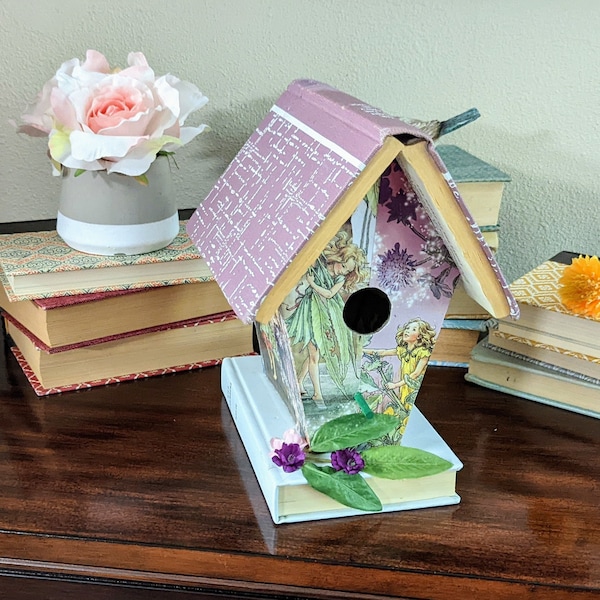 Fairy Themed Bookish "Bookshelf  Birdhouse" Made with Vintage Books, Librarian Gift, Reader Gift, Teacher Gift, Classroom Library Decor