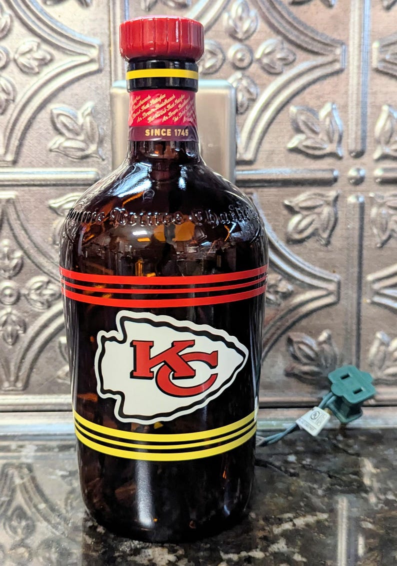 Kansas City Chiefs Liquor Bottle Lamp, Man Cave Bar Decor, Chiefs Fan Gift image 6