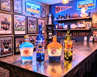 Chicago Bears Bottle Lamp, Man Cave Bar Decor Light, Bears Fan Gift