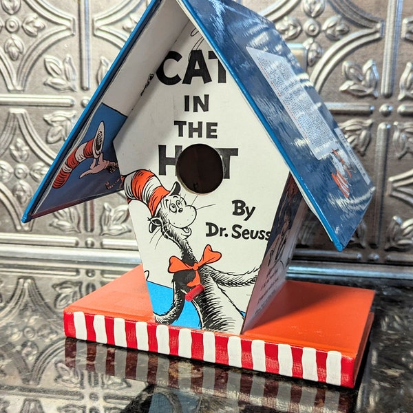 Dr. Seuss The Cat in the Hat Book Birdhouse, Bookshelf Birdhouse, Library or Classroom Decor, Librarian or Teacher Gift, Bookish Reader Gift