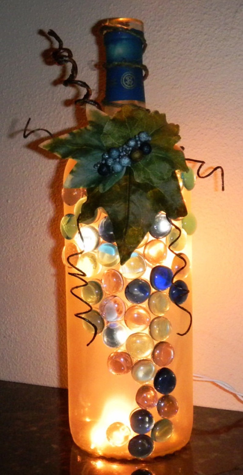 Decorative Wine Bottle Light embellished with Blue Glass Gems Etsy