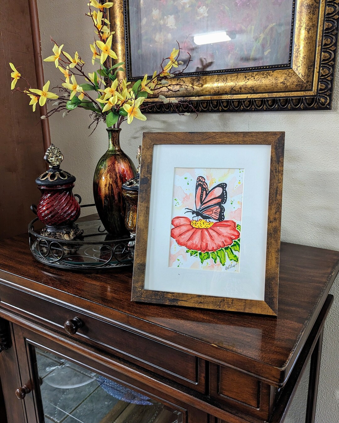 Beautiful Flower and Butterfly Original Watercolor Painting 8 X 10 ...