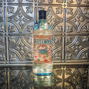 Blue Gin Liquor Bottle Light, Night Light, Bottle Lamp, Accent Light, Welcome to our Beach House Decor Light