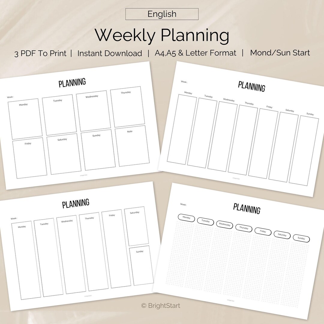 Undated Weekly Planner Printable, Minimalist Week Schedule PDF ...