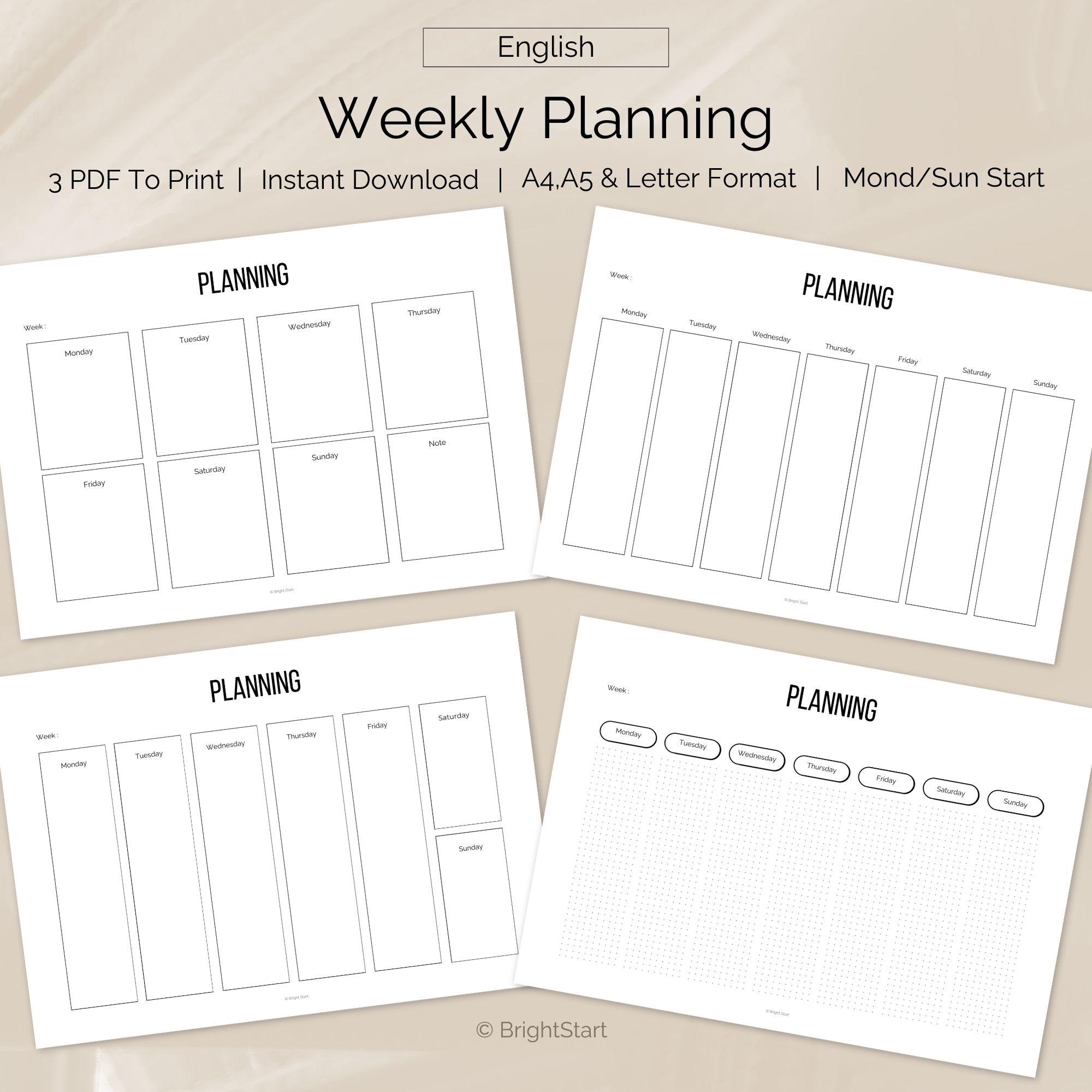 Undated Weekly Planner Printable, Minimalist Week Schedule PDF ...