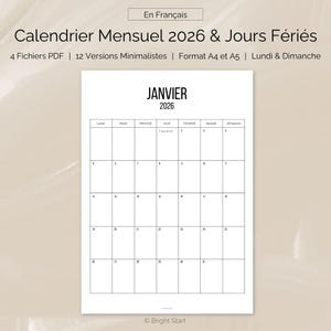 Calendrier Mural Mensuel 2026 Avec Notes - Format A4 - Avec