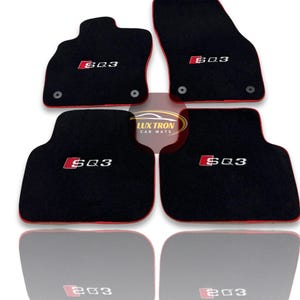 Alfombrillas de lujo para Audi Q3, SQ3 y RSQ3 con logotipo bordado, juego de 4, fabricadas a medida, impermeables y con ribete rojo.
