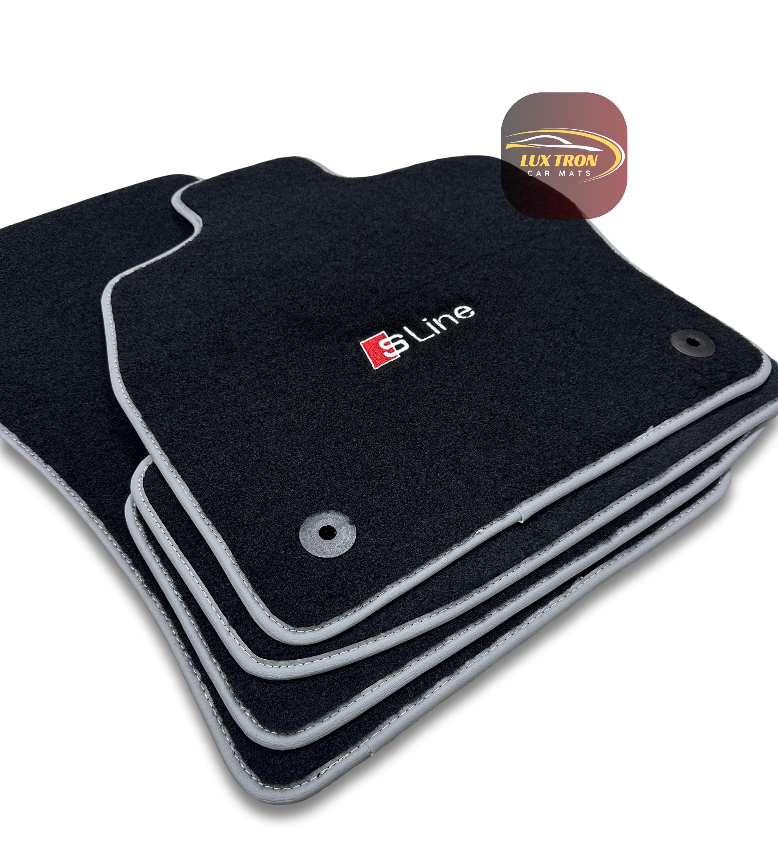 Red Car Mats With White Trim For Audi A1 A2 A3 A4 RS3 RS4 TT Q3 – Set Of 4