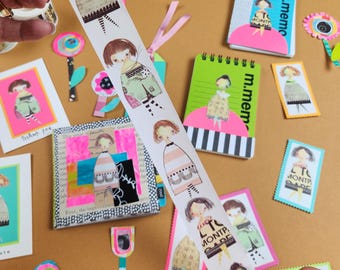 Washi Tape: Story Book Dolls 30 mm - 5 unique dolls images.