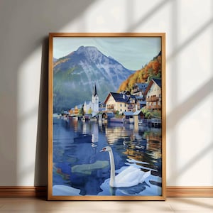 Hallstatt Travel Print, Austria Cityscape Wall Art, Austria Watercolor Poster, Austria Painting, Hallstatt Home Decor Artwork, Travel Gift