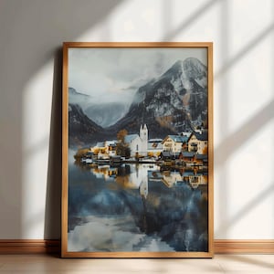 Hallstatt Travel Print, Austria Cityscape Wall Art, Austria Watercolor Poster, Austria Painting, Hallstatt Home Decor Artwork, Gift