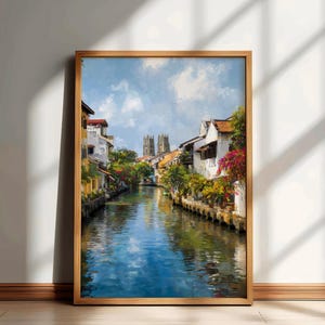 Impression de voyage à Malacca, art mural paysage urbain de Malaisie, affiche aquarelle de Malaisie, peinture de Malaisie, oeuvre de décoration d&#39;intérieur Malacca, cadeau voyageurs
