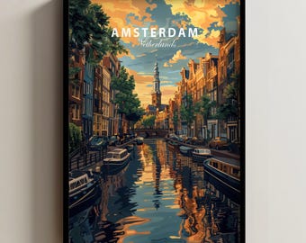 Amsterdam Travel Poster, Amsterdam Wall Art, Netherlands Poster