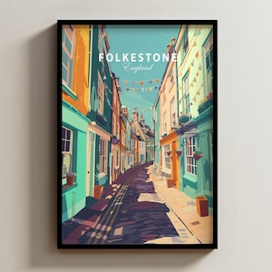 Folkestone Travel Poster, Folkestone Wall Art, UK Poster