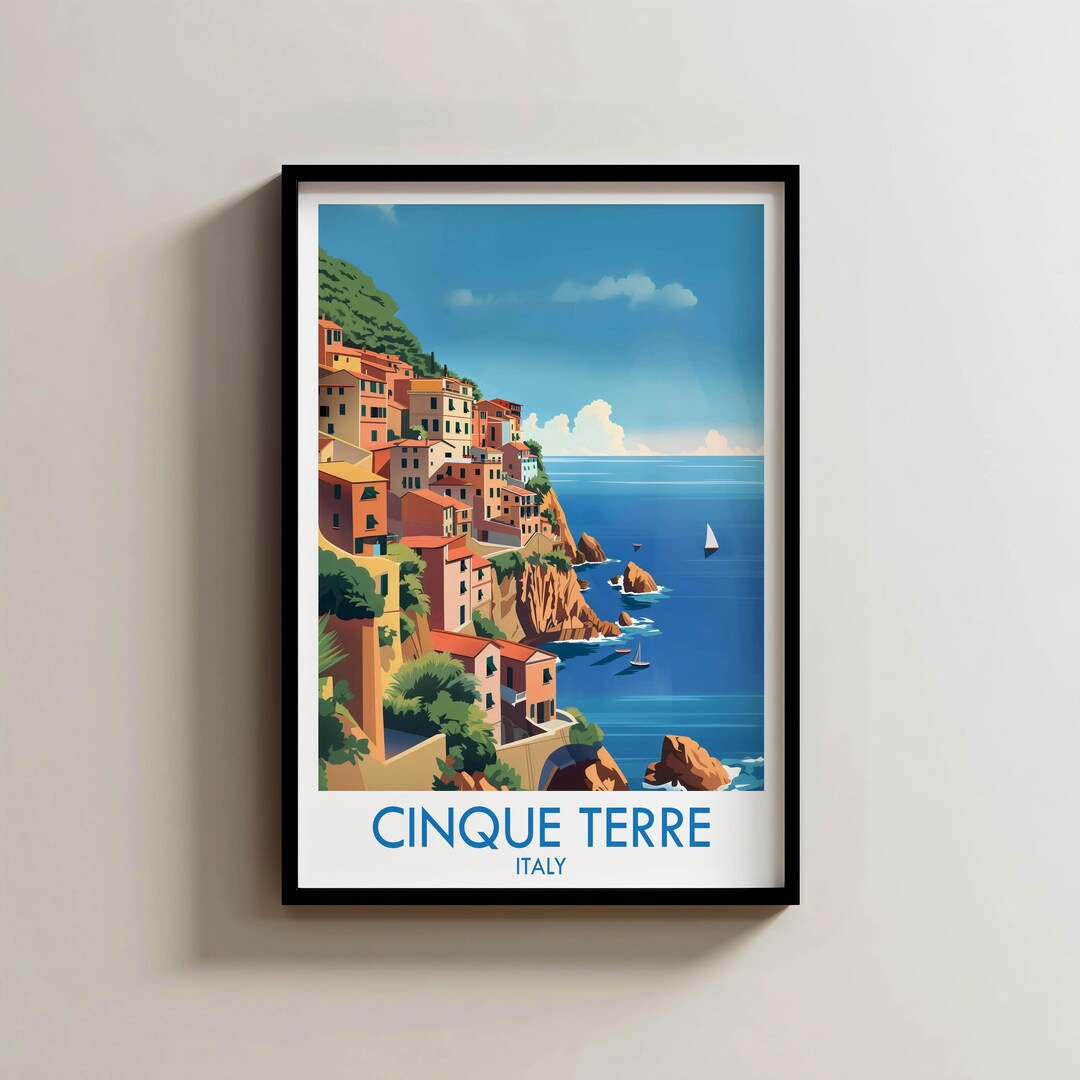 Cinque Terre Vintage Travel Poster | Italy Retro Wall Art Print - Etsy