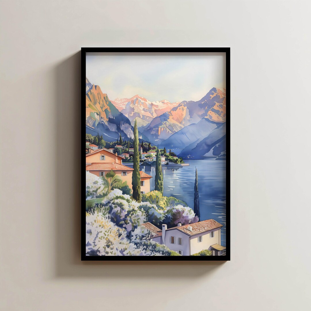 Lake Como Watercolor Wall Art Poster | Italy Travel Print - Etsy