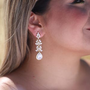Swarovski Crystal Gold Leaf Bridal Earrings, Boho Dangle Wedding Earrings, Statement Earrings for Bride or Bridesmaids Gift,Staement Jewelry