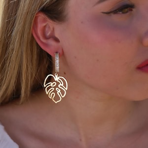 Gold Leaf Bridal Earrings Boho | Long Statement Wedding Earrings with Pearl | Real Botanical Art Deco Earrings for Bride, Bridesmaid Gift