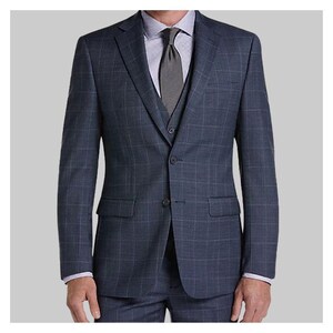 Slim Fit Suit Blue Windowpane for Men