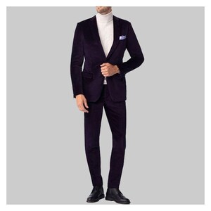 Purple Notch Lapel Velvet 2 Piece Suit for Men