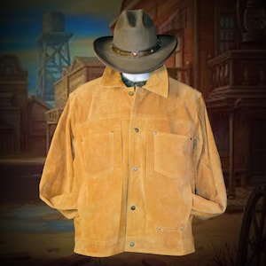 Classic Rugged Suede Jean Jacket, Yuma Suede Jacket, Denim Jacket for Men, Native Leather Jacket, Western Wear Old West Outfit, Gift For Him