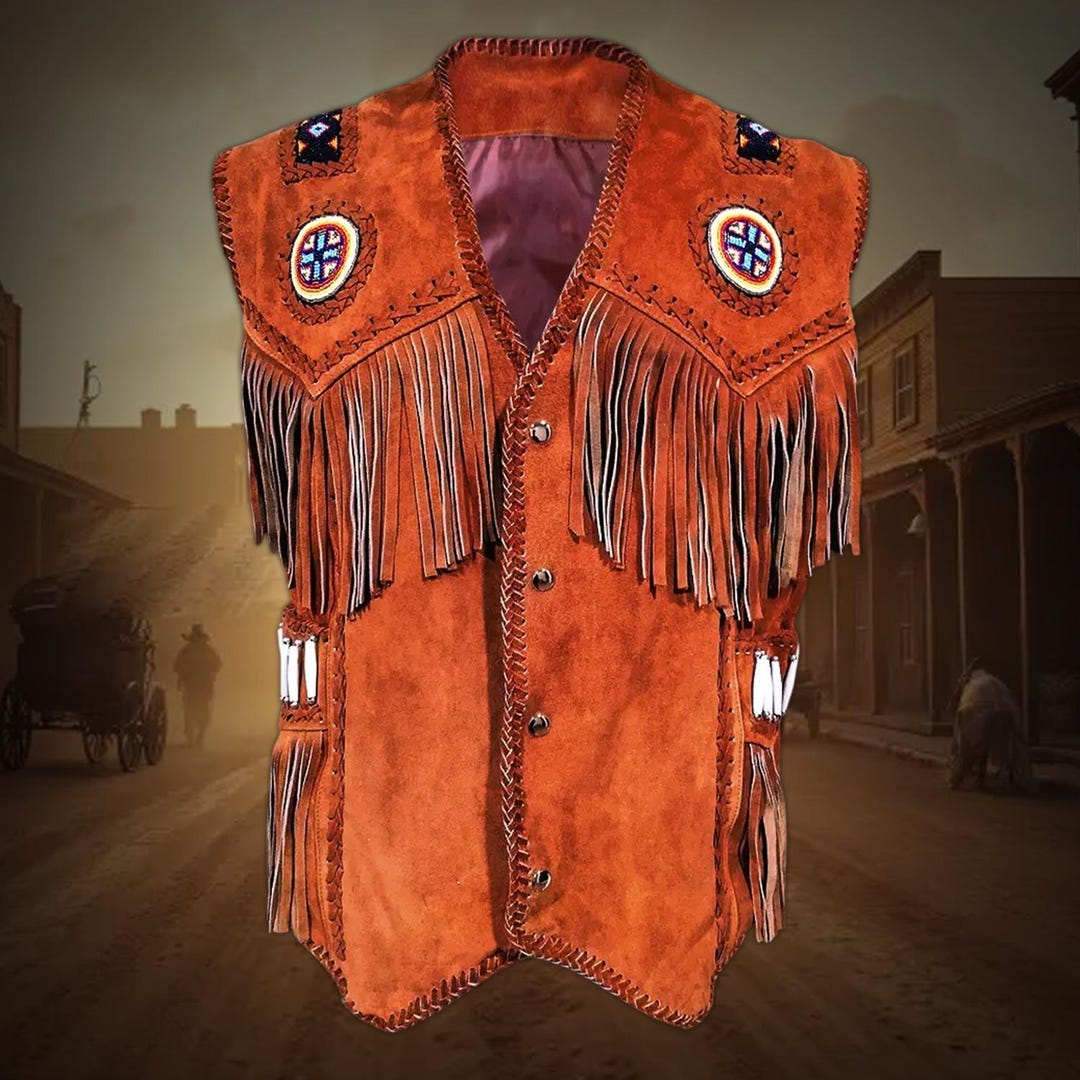 coolhides メンズ インディアン ウエスタンレザー ベスト フリンジ