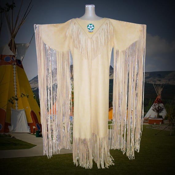 Handmade Beaded Leather Fringe Dress, Plains Indian Style Wedding Powwow  Dress, Native American Dress, Women's Traditional Pow Wow Dress - Etsy