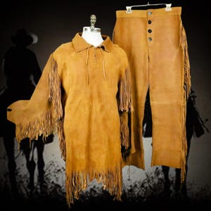Old West Mountain Man Suede Leather Fringe Shirt & Trouser | Frontiersman Style Suede Leather Fringe Suit | Mountain Man Rendezvous Clothing