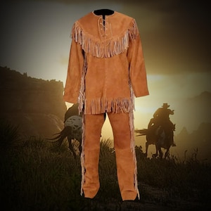 Old West Mountain Man Suede Leather Fringe Shirt & Trouser | Frontiersman Style Suede Leather Fringe Suit | Mountain Man Rendezvous Clothing